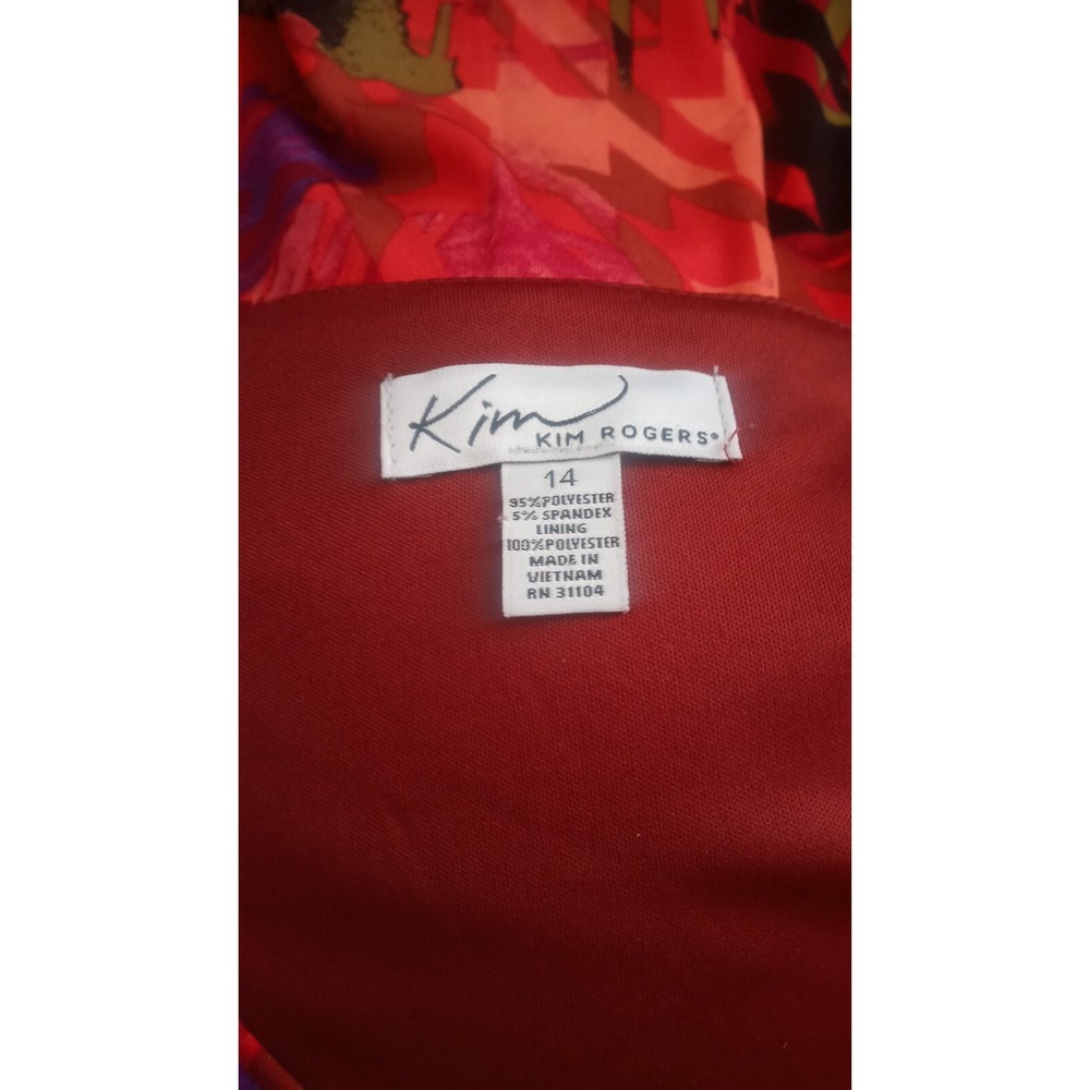 Kim Rogers Dress Women's Sz 14 Abstract  Print Midi  Pull On Twist Chest Stretch - Picture 6 of 6